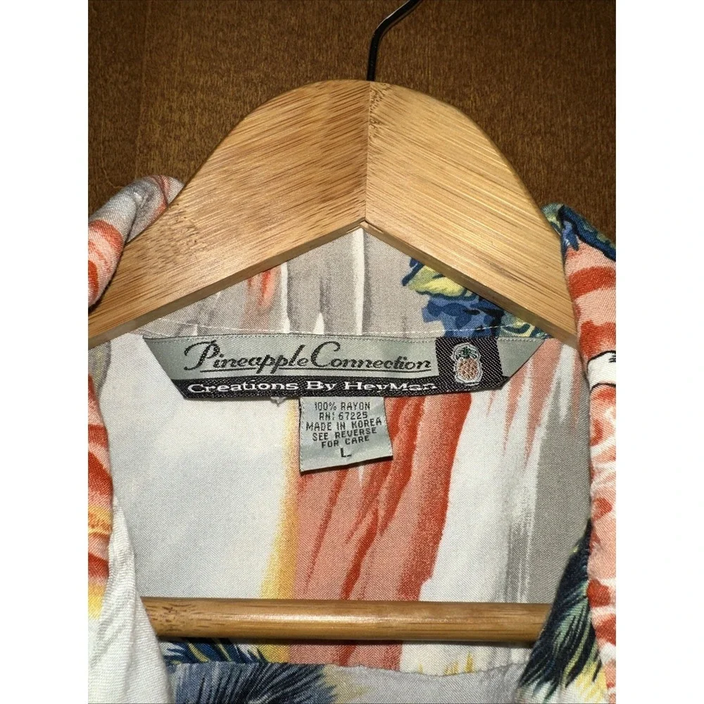 Pineapple Connection Hawaiian Shirt Rayon Tropical Camp L Vintage 90's - Picture 3 of 4